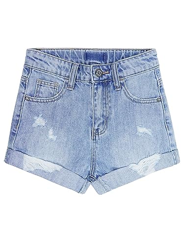 KIDSCOOL SPACE Mädchen Slim-Fit Jeansshorts, Einfaches Ripped-Design, Sommer-Halblange Jeanshose, 8-9 Jahre von KIDSCOOL SPACE