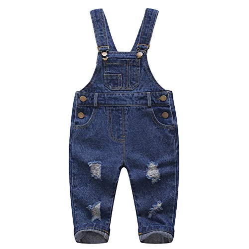 KIDSCOOL SPACE Reine Baumwolle Blau/Schwarz Baby & Kleinkinder Zerrissene Jeans-Overalls,Blau,4-5 Jahre von KIDSCOOL SPACE