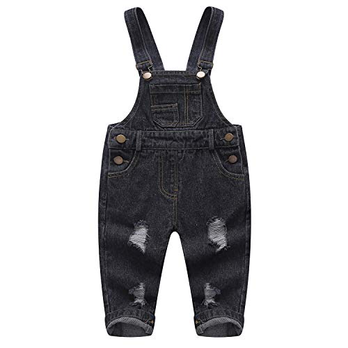 KIDSCOOL SPACE Reine Baumwolle Blau/Schwarz Baby & Kleinkinder Zerrissene Jeans-Overalls,Schwarz,12-18 Monate von KIDSCOOL SPACE
