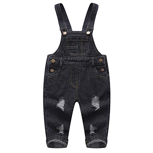 KIDSCOOL SPACE Monos vaqueros rasgados de algodón puro azul/negro para bebés y niños pequeños, negro, 2-3 años von KIDSCOOL SPACE