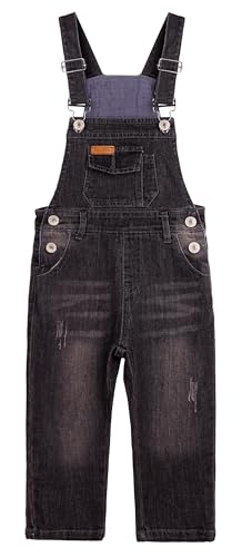 KIDSCOOL SPACE Schmal geschnittene Jeans für kleine Jungen, modische Denim-Overalls mit zerrissenen Latztaschen, Grau, 4–5 Jahre von KIDSCOOL SPACE