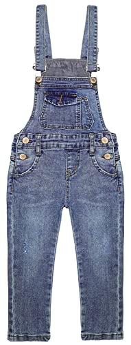KIDSCOOL SPACE Schmal geschnittene Jeans für kleine Jungen, modische Denim-Overalls mit zerrissenen Latztaschen, hellblau, 6-7 Jahre von KIDSCOOL SPACE