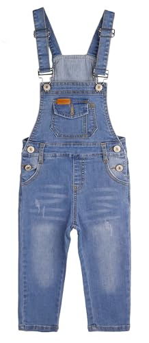 KIDSCOOL SPACE Schmal geschnittene Jeans für kleine Jungen, modische Denim-Overalls mit zerrissenen Latztaschen, hellblau, 6-7 Jahre von KIDSCOOL SPACE