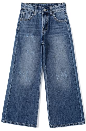 KIDSCOOL SPACE Mädchen-Jeans, zerrissene Denim-Hose mit weitem Bein, Blau-2456, 11-12 Jahre von KIDSCOOL SPACE