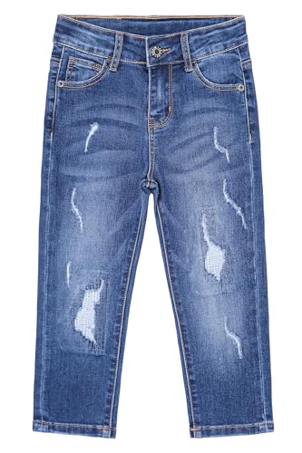 KIDSCOOL SPACE Slim Jeans für Mädchen, Stretch-Jeanshose mit Löchern, Dunkelblau, 13–14 Jahre von KIDSCOOL SPACE