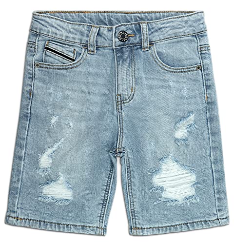 KIDSCOOL SPACE Sommer-Denim-Shorts für große Jungen, zerrissenes, weiches Gummiband auf der Innenseite der halben Jeanshose,Hellblau,12 von KIDSCOOL SPACE