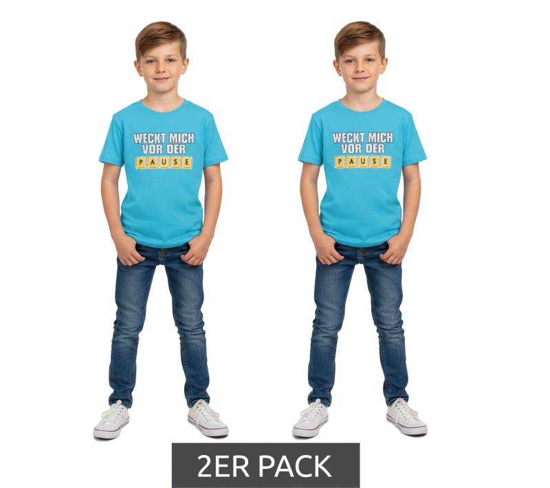 2er Pack KIDSWORLD Kinder T-Shirt für Jungen mit Front-Print Sommer-Shirt 67073238 Blau von KIDSWORLD