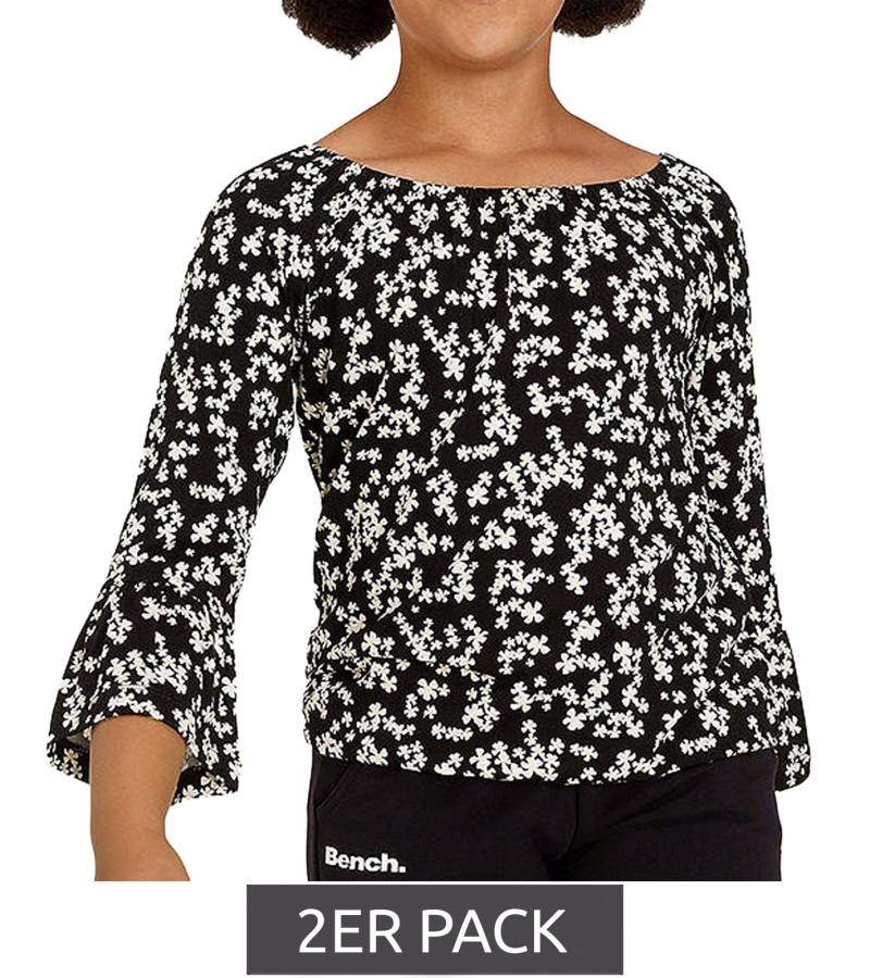 2er Pack KIDSWORLD Mädchen Sommer-Shirt mit Trompetenärmeln und Allover Blumen-Print Sparpack Rundhals-Shirt 94928611 Schwarz von KIDSWORLD