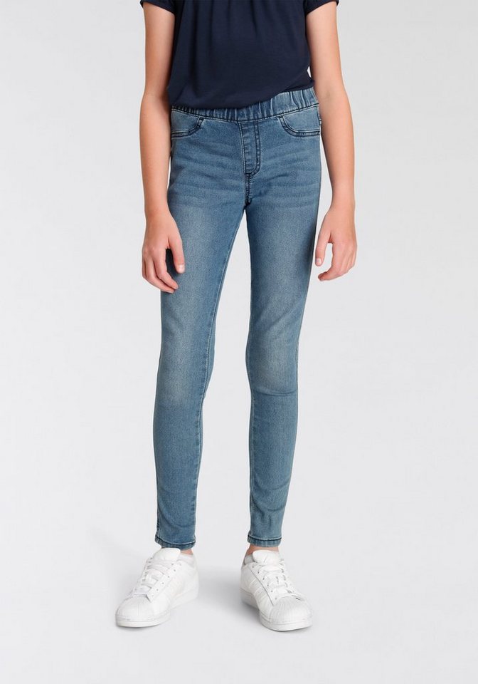 KIDSWORLD Jeansjeggings, Stetch-Jeans mit schmalem Bein schmale Beinform, mit Gummizug, lang, mit aufgesetzten Taschen von KIDSWORLD