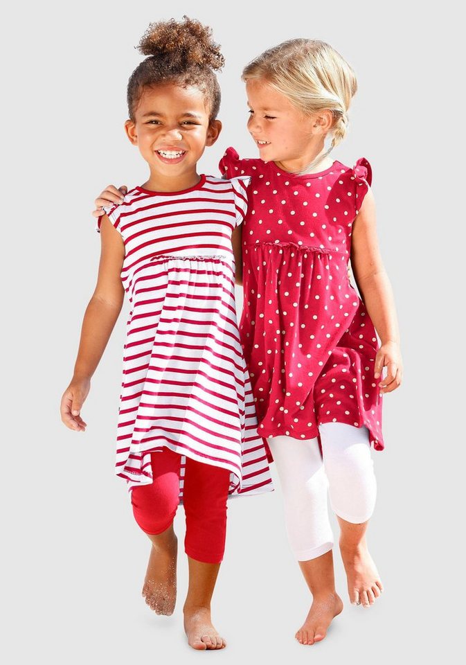 KIDSWORLD Jerseykleid für kleine Mädchen (Packung, 2-tlg), mit Punkten und Streifen von KIDSWORLD