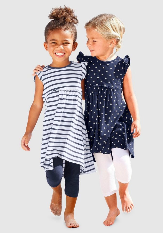 KIDSWORLD Jerseykleid für kleine Mädchen (Packung, 2-tlg), mit Streifen und Punkten von KIDSWORLD