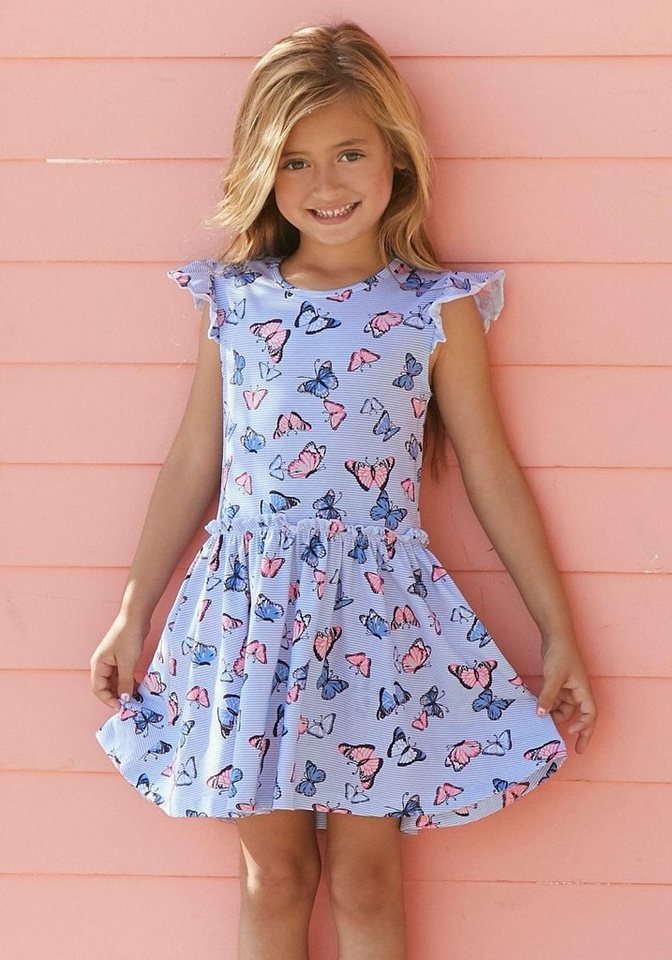 KIDSWORLD Jerseykleid für kleine Mädchen mit niedlichem Schmetterlingsmuster von KIDSWORLD