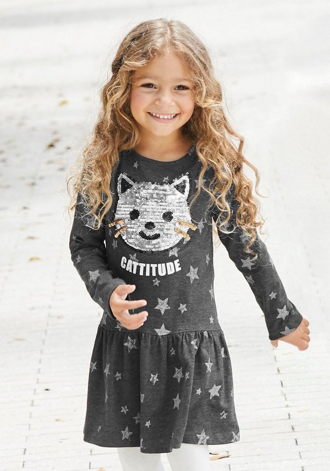 KIDSWORLD Jerseykleid für kleine Mädchen, mit Pailletten-Applikation von KIDSWORLD