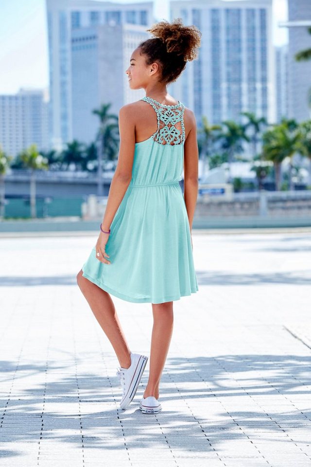 KIDSWORLD Jerseykleid, Viskosekleid für Mädchen kniefrei, romantisch, aus Viskose, breite Träger von KIDSWORLD