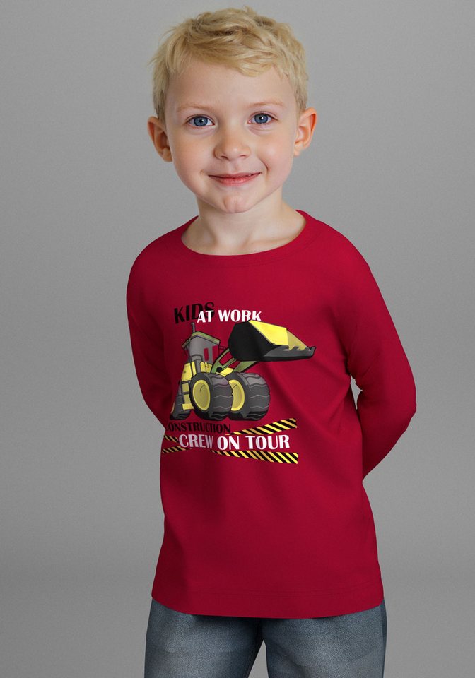 KIDSWORLD Langarmshirt CONSTRUCTION crew on tour Cooler Bagger Druck von KIDSWORLD