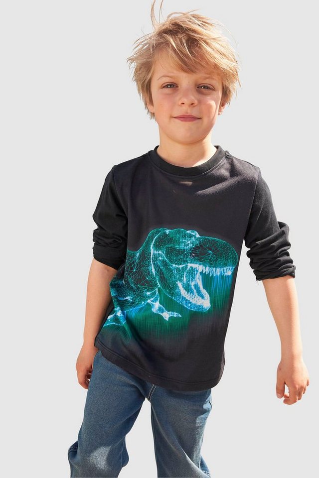 KIDSWORLD Langarmshirt GREEN DINO Fotodruck von KIDSWORLD