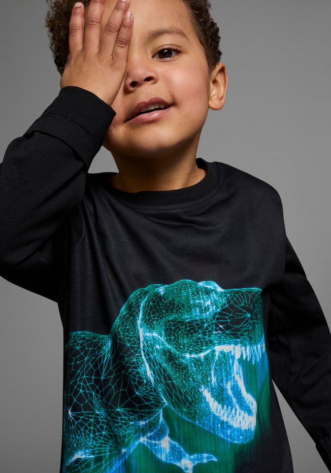 KIDSWORLD Langarmshirt GREEN DINO langärmlig, mit trendigem Druck, Rundhalsausschnitt, aus Baumwolle von KIDSWORLD