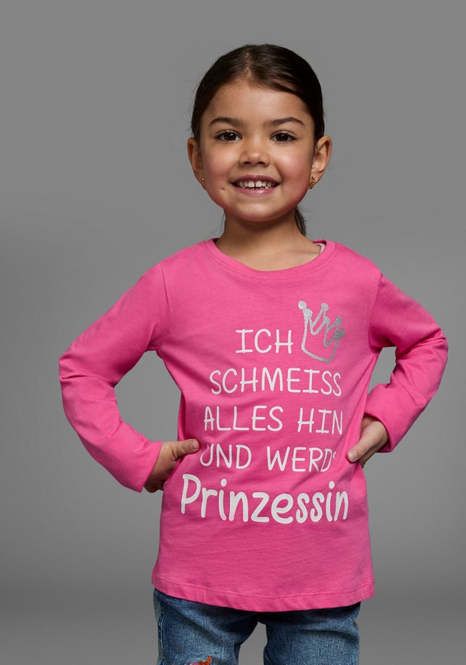 KIDSWORLD Langarmshirt Ich schmeiss alles hin und werd´ Prinzessin langärmlig, Basic-Passform, mit Glitzerdruck von KIDSWORLD