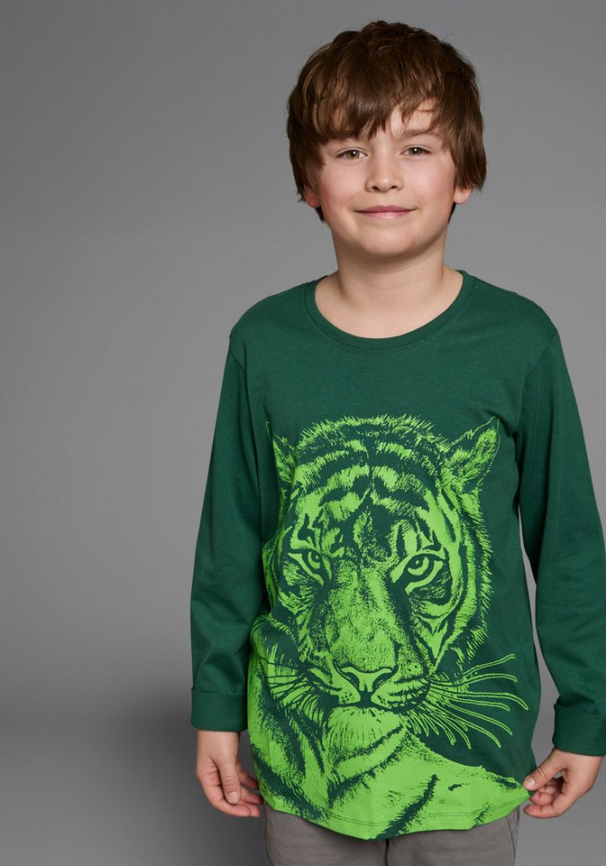 KIDSWORLD Langarmshirt NEON TIGER Langarm, Basic-Passform, mit trendigem Druck, Rundhalsausschnitt von KIDSWORLD