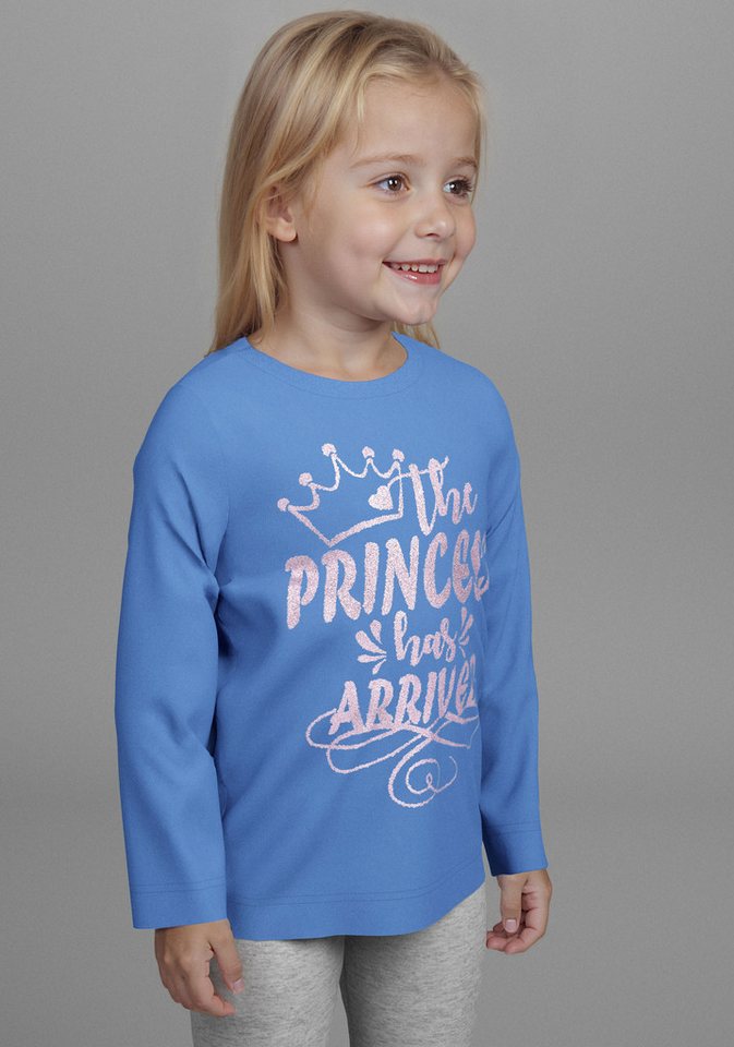 KIDSWORLD Langarmshirt mit Glitzerprint: PRINCESS HAS ARRIVED Sprücheshirt, Glitzershirt für kleine Prinzessinnen von KIDSWORLD