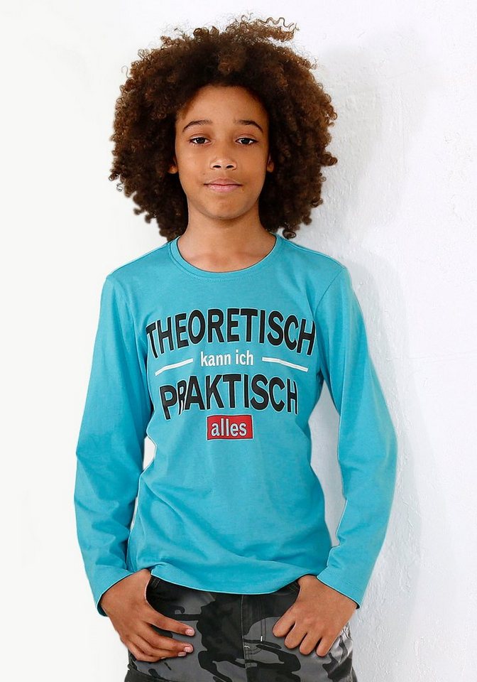 KIDSWORLD Langarmshirt THEORETISCH KANN ICH PRAKTISCH ALLES, Spruch von KIDSWORLD