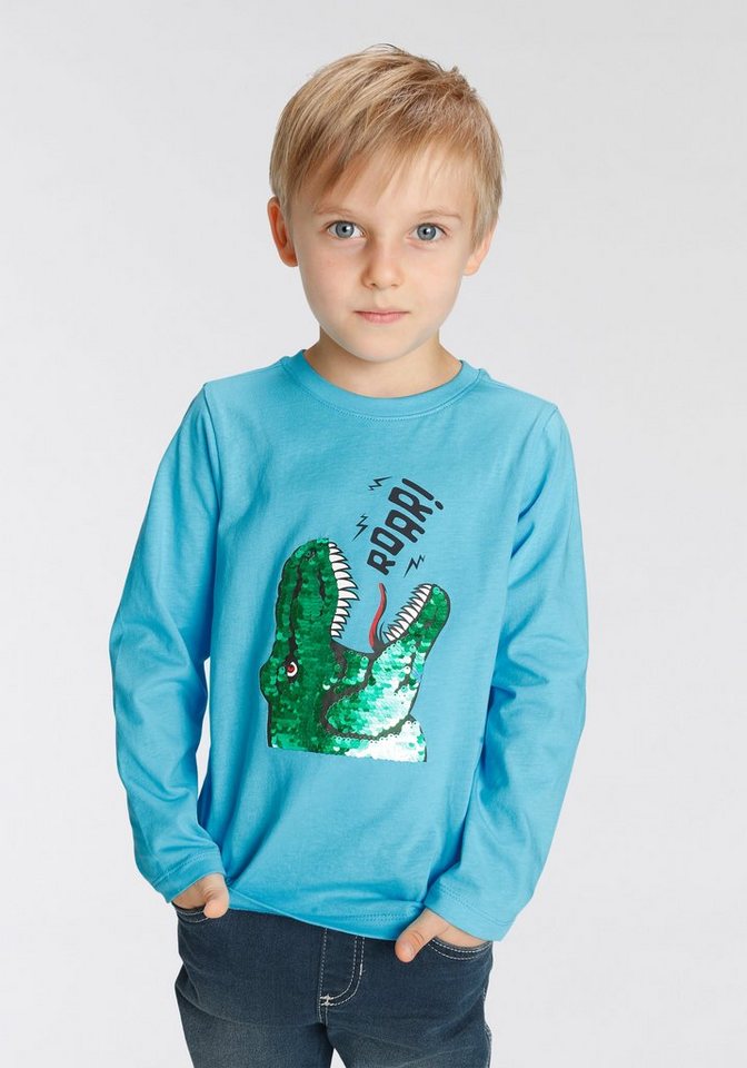 KIDSWORLD Langarmshirt mit Dino-Motiv aus Wendepailletten von KIDSWORLD