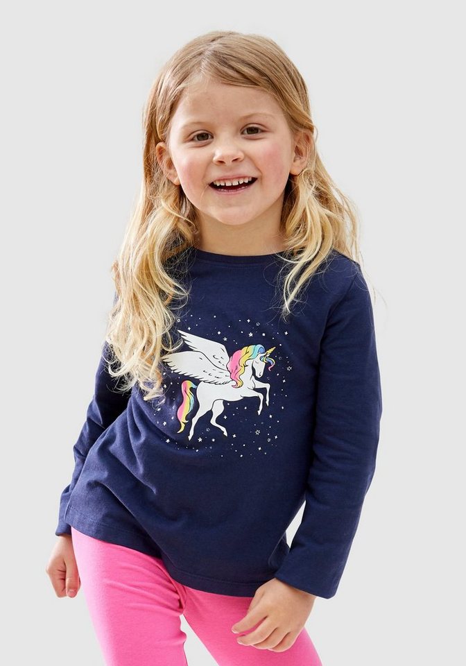 KIDSWORLD Langarmshirt für kleine Mädchen mit süßem Einhorn Druck von KIDSWORLD