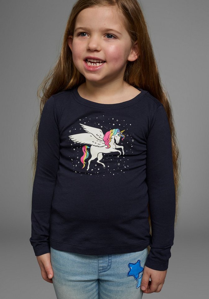 KIDSWORLD Langarmshirt mit süßem Einhorn Druck langärmlig, hüftlange Passform, stylischer Druck von KIDSWORLD