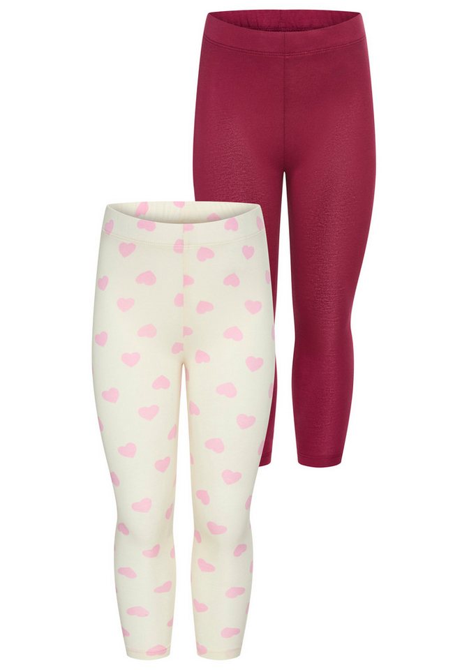 KIDSWORLD Leggings 2er Pack Uni + Allover-Print Leggings (2-tlg) 2er Pack Leggings mit Herzen von KIDSWORLD