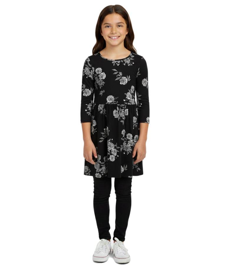 KIDSWORLD Mädchen Kinder-Kleid Baumwoll-Kleid Sommer-Kleid mit Allover-Blumen-Print Alltags-Kleid 76612326 Schwarz/Weiß von KIDSWORLD