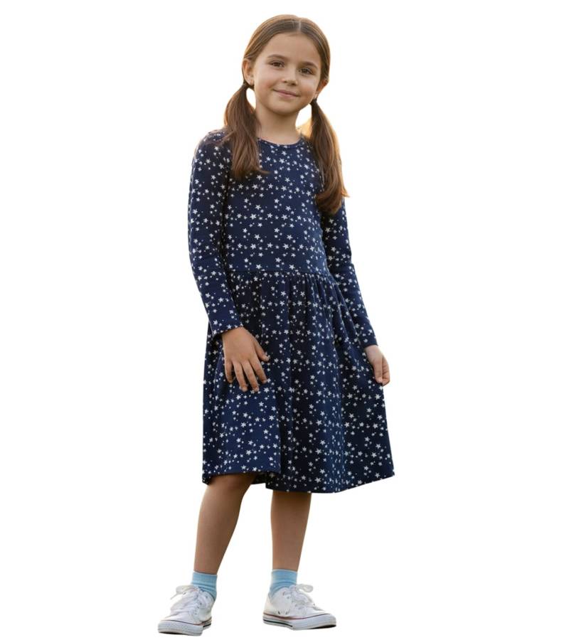 KIDSWORLD Mädchen Kinder-Kleid Baumwoll-Kleid mit Sternen-Print Sommer-Kleid 41548136 Dunkelblau/Weiß von KIDSWORLD