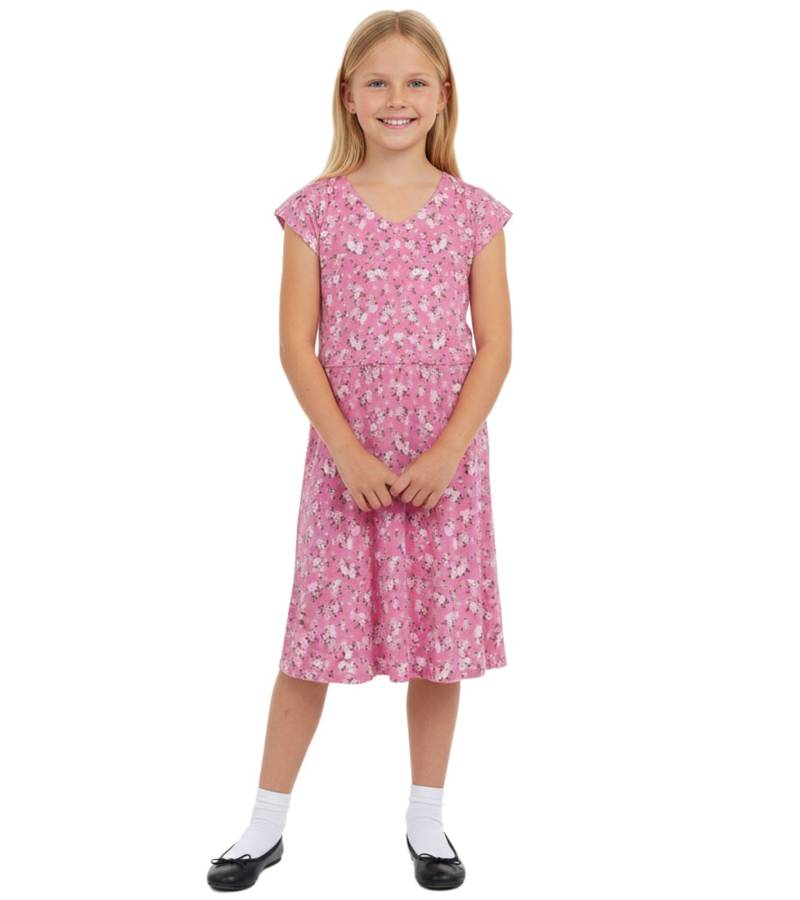 KIDSWORLD Mädchen Sommer-Kleid mit Allover Blumen-Print Rundhals-Kleid 52543308 Rosa von KIDSWORLD