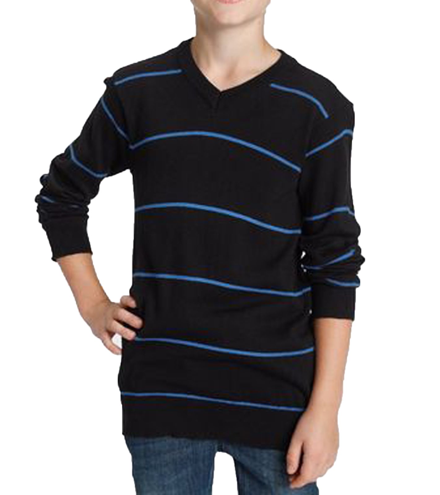 KIDSWORLD Pullover weicher Kinder Strick-Pulli mit Streifen 24014735 Schwarz/Blau von KIDSWORLD