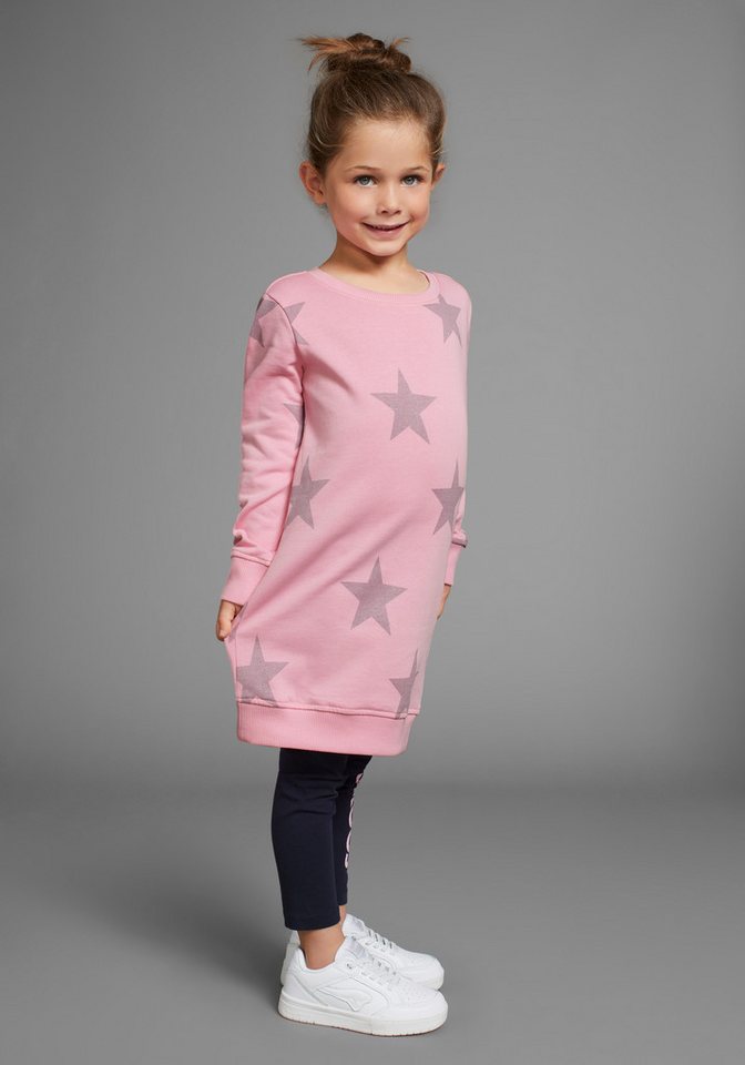 KIDSWORLD Sweatkleid Sterne-Allover Kleid für kleine Mädchen Sweatkleid mit Glitzerdruck von KIDSWORLD