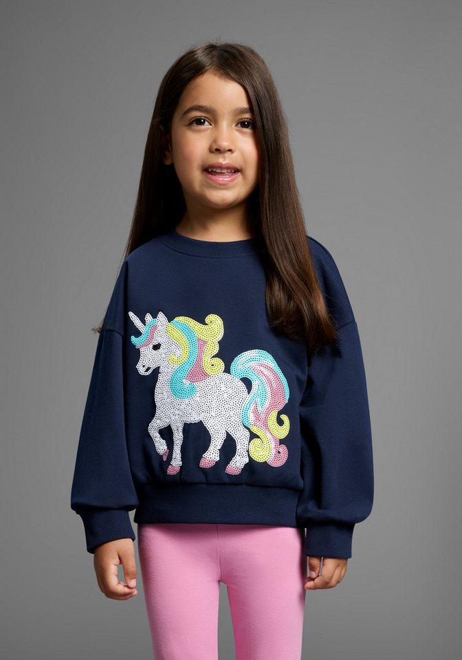 KIDSWORLD Sweatshirt Einhorn-Applikation für kleine Mädchen Sweatshirt mit schimmernden Pailletten-Applikationen KIDSWORLD Sweatshirt Einhorn-Applikation für kleine Mädchen Sweatshirt mit schimmernden Pailletten-Applikationen von KIDSWORLD