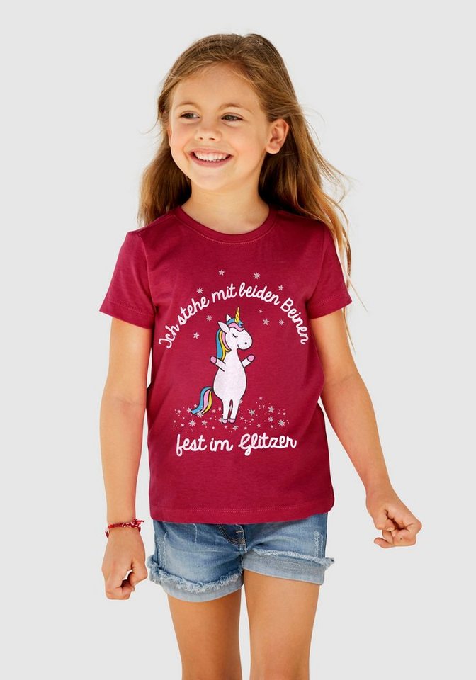 KIDSWORLD T-Shirt für kleine Mädchen, Druck Einhorn" mit Glitzereffekten" von KIDSWORLD