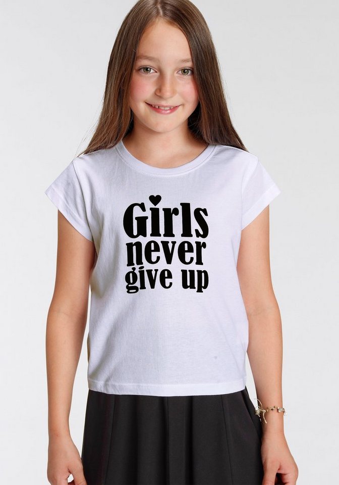 KIDSWORLD T-Shirt Girls nerver give up kurze modische Form von KIDSWORLD