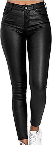 KIDWA Damen Lederhose Kunstlederhose Damen Hose In Leder Blickdicht Lederhose Mit Taschen Damen Kunstlederhose Laufhose, Frauen Kunstlederhose (Color : Schwarz, Size : 3XL) von KIDWA