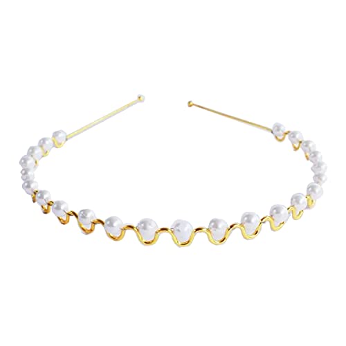 KIDZOO Metallic Wave Haarband Perle Stirnband Goldfarbe – Mode Frauen Mädchen Haarbänder Stilvolles Haar für Mädchen & Frauen für langes & kurzes stilvolles Haar (1 Stück) von KIDZ00