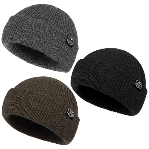 KIEPTOMIK Fisherman Beanie Roll-up Edge Trawler Beanie Skullcap Watch Hat Knit Short Cap, Schwarz, Hellbraun, Grau, Einheitsgröße von KIEPTOMIK