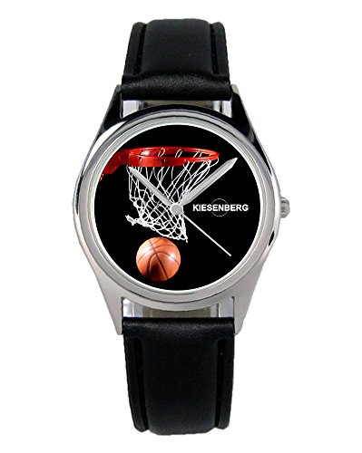 KIESENBERG Armbanduhr Basketball Geschenk Artikel Idee Fan Damen Herren Unisex Analog Quartz Lederarmband Uhr 36mm Durchmesser B-1994 von KIESENBERG