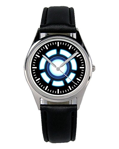 KIESENBERG Armbanduhr Commic Arc Reactor Geschenk Artikel Idee Fan Damen Herren Unisex Analog Quartz Lederarmband Uhr 36mm Durchmesser B-1239 von KIESENBERG