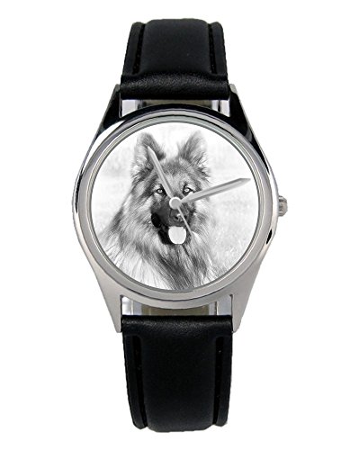 KIESENBERG Armbanduhr Schäferhundbesitzer Hundefreund Geschenk Artikel Idee Fan Damen Herren Unisex Analog Quartz Lederarmband Uhr 36mm Durchmesser B-10166 von KIESENBERG