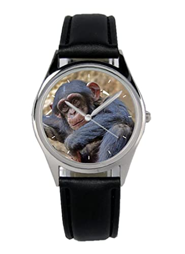 KIESENBERG Armbanduhr AFFE Schimpanse Zoo Zoowärter Geschenk Artikel Idee Fan Damen Herren Unisex Analog Quartz Lederarmband Uhr 36mm Durchmesser B-5782 von KIESENBERG