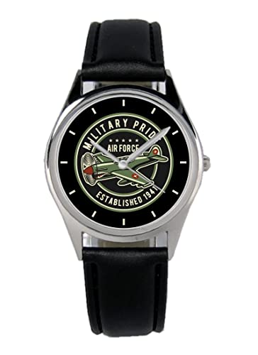 KIESENBERG Armbanduhr Airforce Luftwaffe Army Geschenk Artikel Idee Fan Damen Herren Unisex Analog Quartz Lederarmband Uhr 36mm Durchmesser B-21241 von KIESENBERG