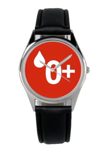 KIESENBERG Armbanduhr Blutgruppen Blutgruppe 0+ Geschenk Artikel Idee Fan Damen Herren Unisex Analog Quartz Lederarmband Uhr 36mm Durchmesser B-2025002 von KIESENBERG