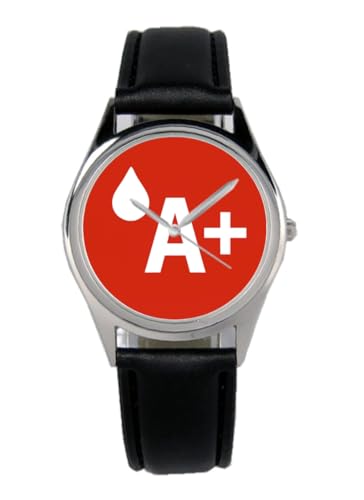 KIESENBERG Armbanduhr Blutgruppen Blutgruppe A+ Geschenk Artikel Idee Fan Damen Herren Unisex Analog Quartz Lederarmband Uhr 36mm Durchmesser B-2025001 von KIESENBERG