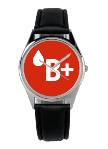 KIESENBERG Armbanduhr Blutgruppen Blutgruppe B+ Geschenk Artikel Idee Fan Damen Herren Unisex Analog Quartz Lederarmband Uhr 36mm Durchmesser B-2025003 von KIESENBERG