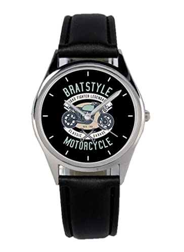 KIESENBERG Armbanduhr Bratstyle Motorrad Retro Geschenk Artikel Idee Fan Damen Herren Unisex Analog Quartz Lederarmband Uhr 36mm Durchmesser B-21247 von KIESENBERG