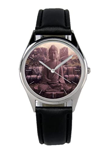 KIESENBERG Armbanduhr Buddha Geschenk Artikel Idee Fan Damen Herren Unisex Analog Quartz Lederarmband Uhr 36mm Durchmesser B-21231 von KIESENBERG